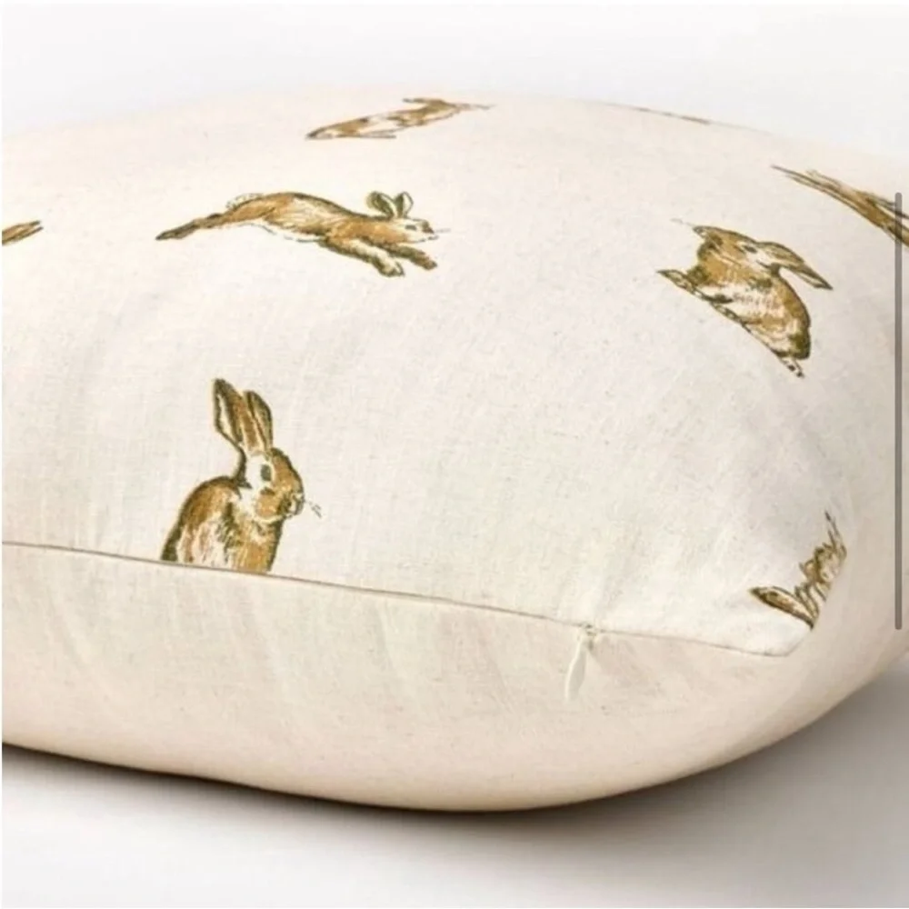 Oversized Printed Bunny Square Throw Pillow Linen Brown Rabbits Studio McGee